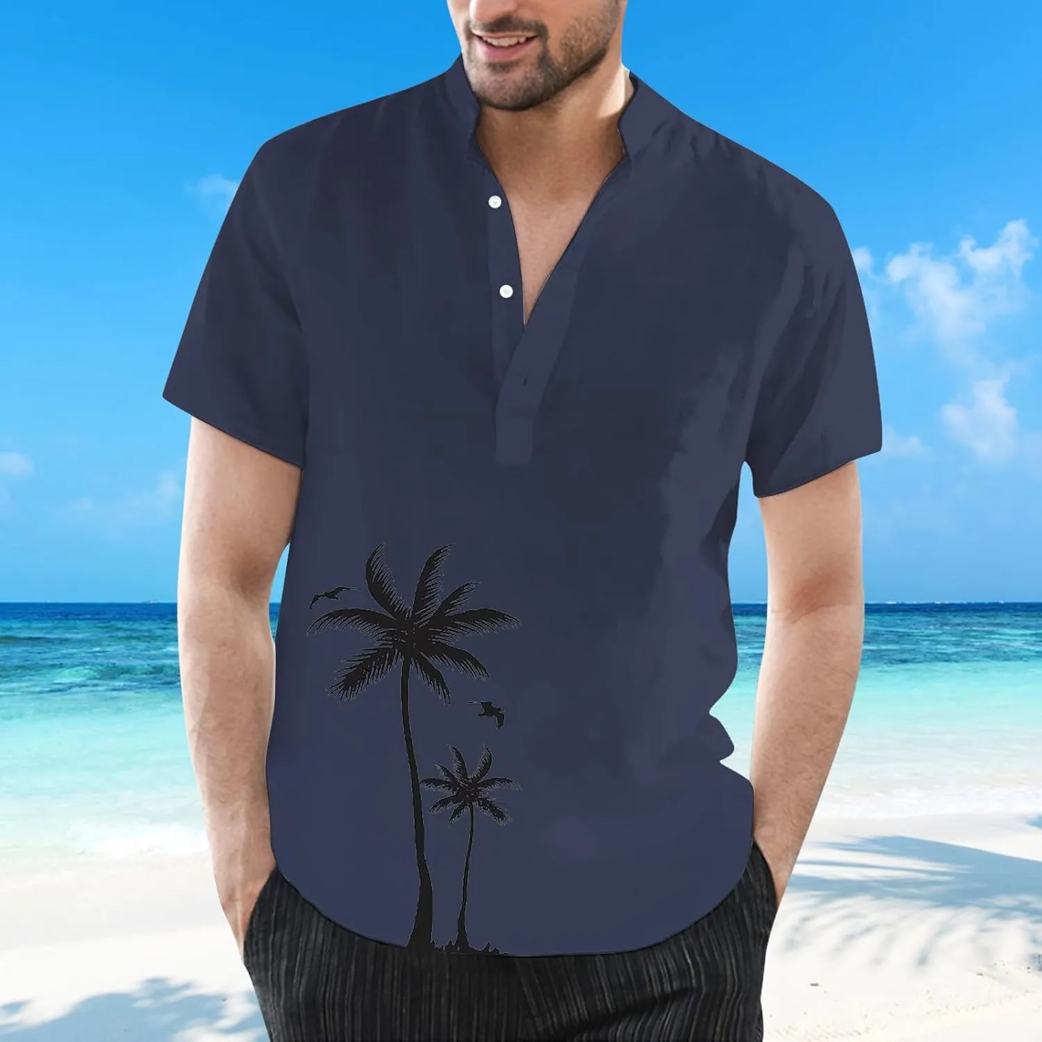 Hawaiian Shirt for Men Summer Button Short Sleeve Tropical Aloha Shirts Lightweight Drying Beach Wedding Henley Shirts