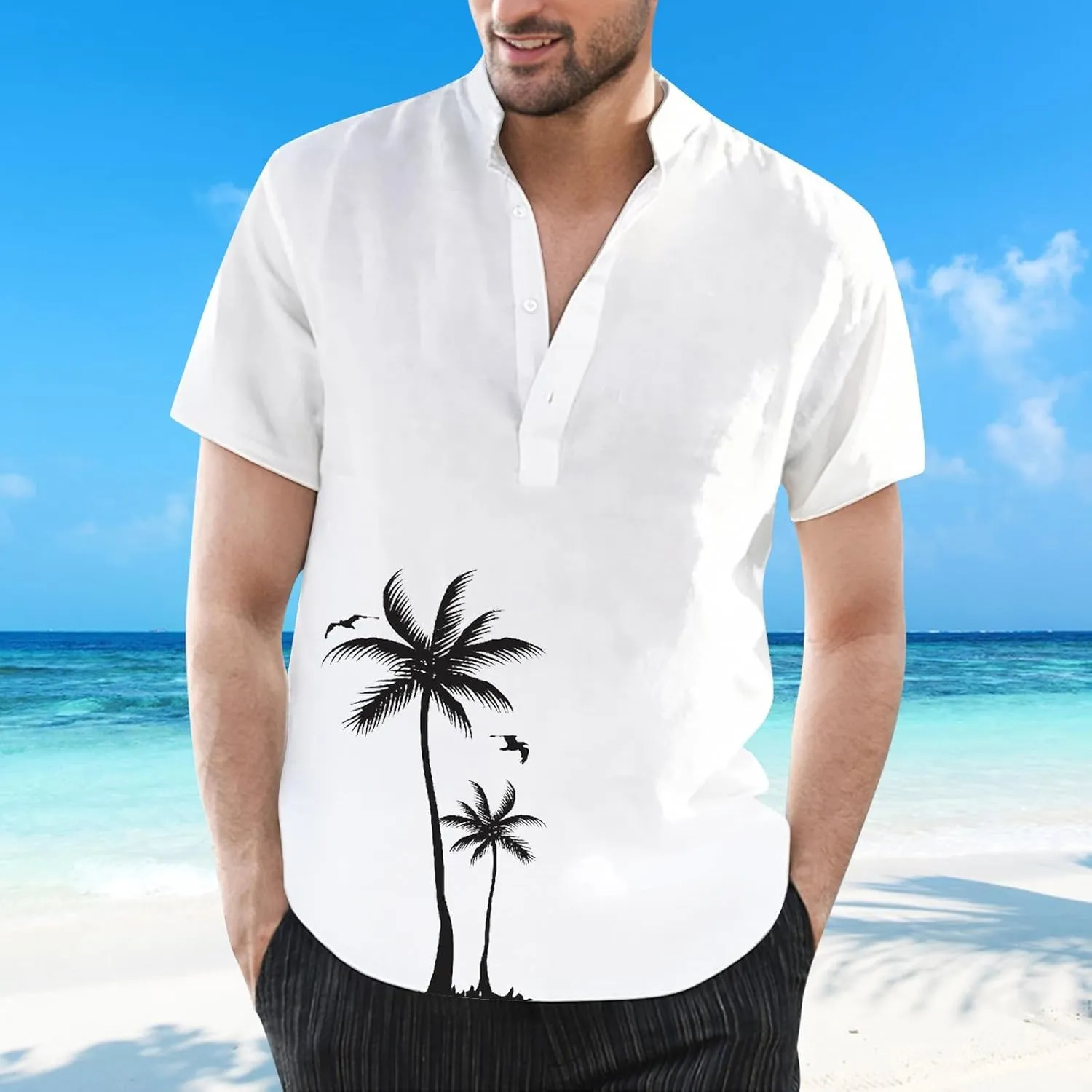 Hawaiian Shirt for Men Summer Button Short Sleeve Tropical Aloha Shirts Lightweight Drying Beach Wedding Henley Shirts