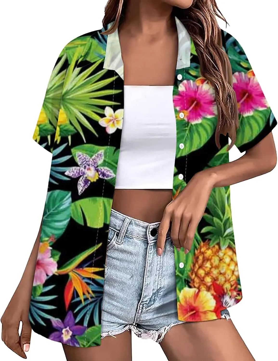 Hawaiian Shirts for Women Summer Beach Shirt Tropical Shirts Womens Hawaii Button Down Short Sleeve