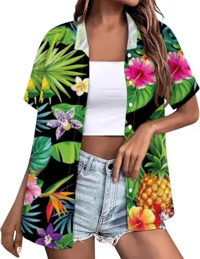 Hawaiian Shirts for Women Summer Beach Shirt Tropical Shirts Womens Hawaii Button Down Short Sleeve