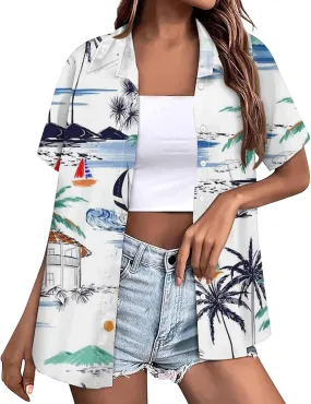 Hawaiian Shirts for Women Summer Beach Shirt Tropical Shirts Womens Hawaii Button Down Short Sleeve