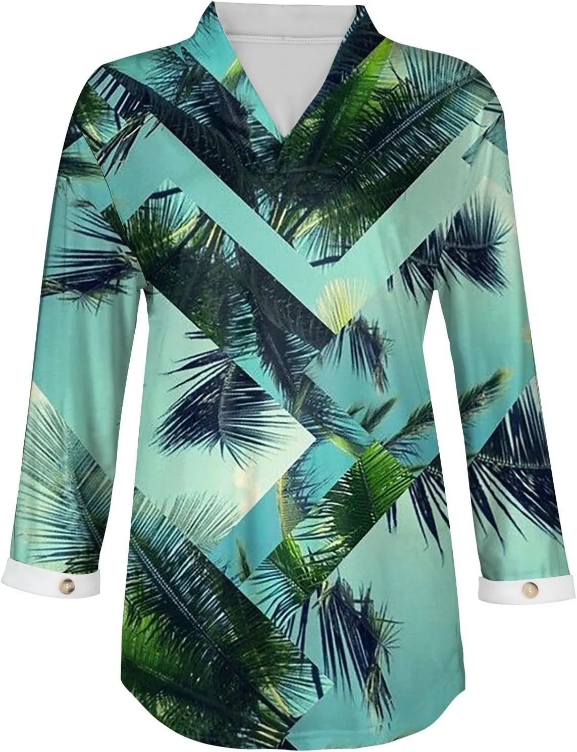 Hawaiian Shirts Womens T Shirts Womens 3/4 Sleeve Hawaiian Shirts V Neck Summer Floral Print Button Casual Tops