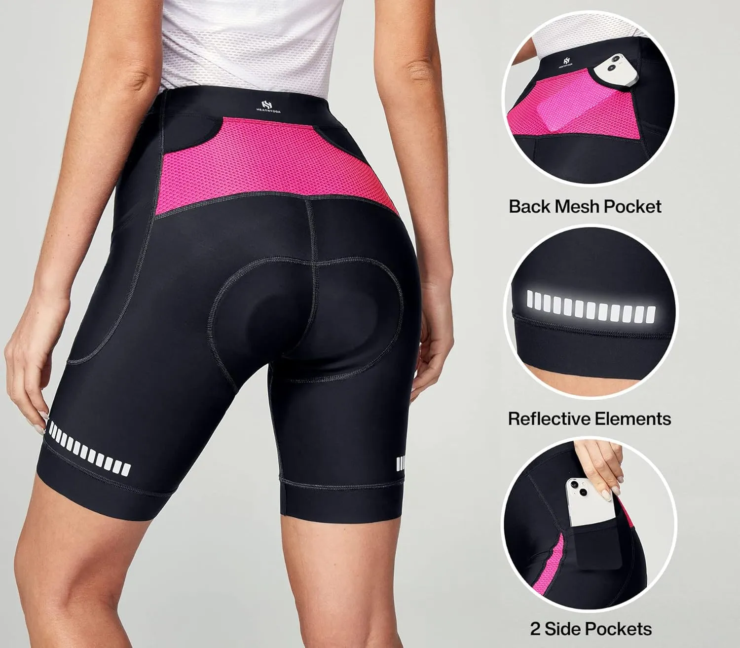 Heathyoga Womens 4D Padded Bike Shorts with Pockets Padding Cycling Shorts Women Bicycle Shorts Biker Biking Shorts