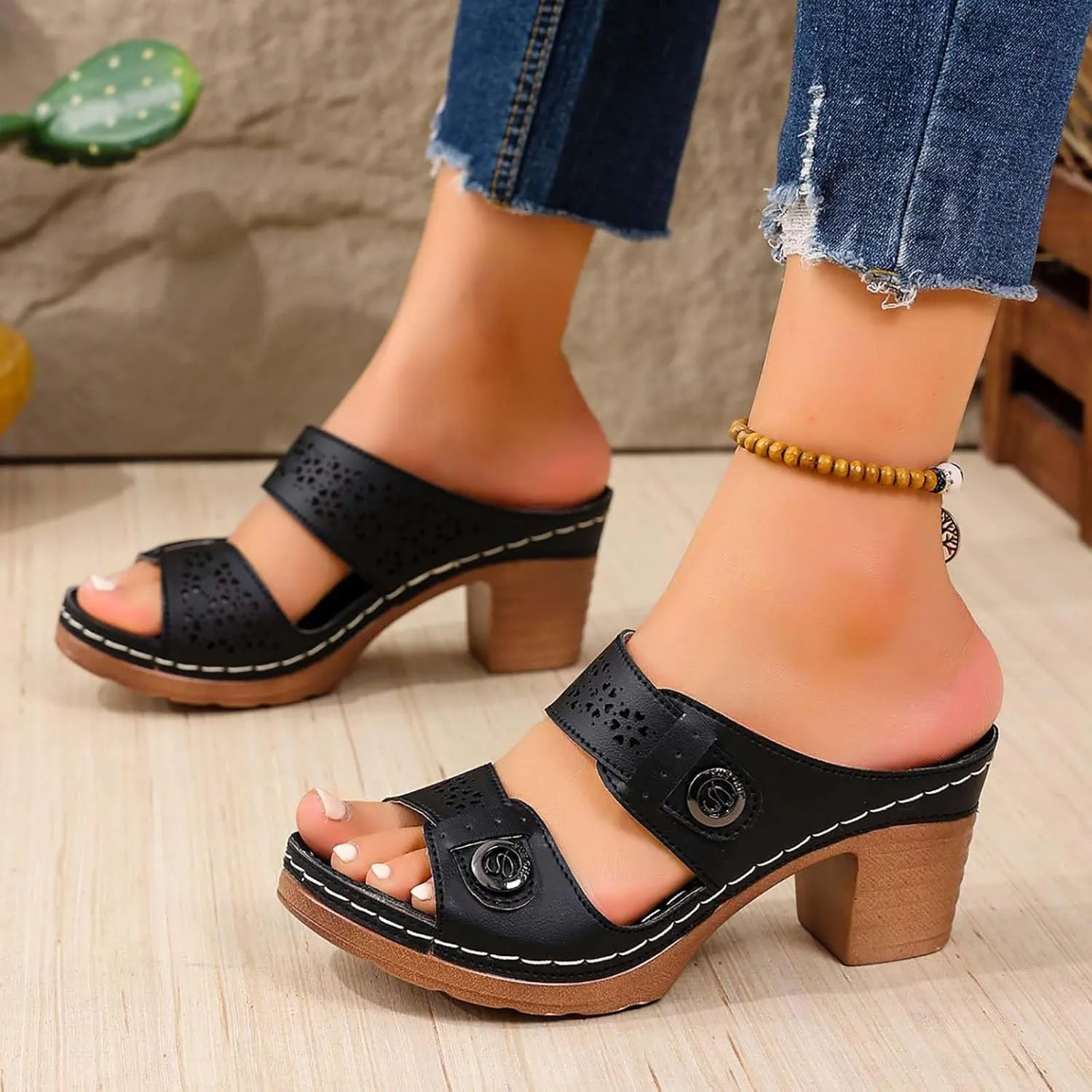 Heels Strappy Party Shoes Large Size Flat Casual Slippers New Hollow Out Toe Showing Wedge Sole Fish Mouth Slippers