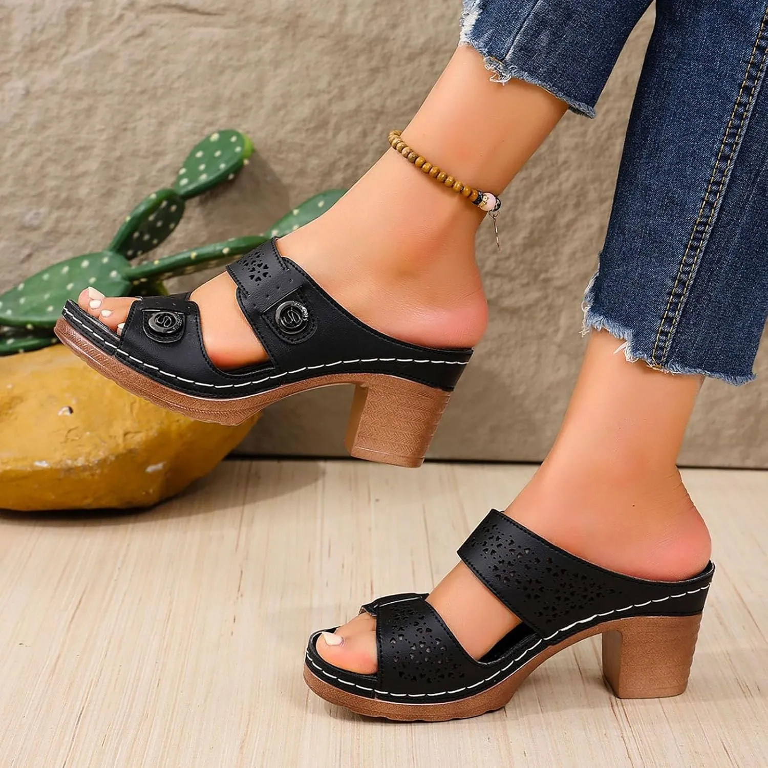 Heels Strappy Party Shoes Large Size Flat Casual Slippers New Hollow Out Toe Showing Wedge Sole Fish Mouth Slippers
