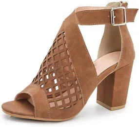 HINDOLA Chunky Heeled Sandals for Womens,Womens Cutout Open Toe Summer Block Heeled Party Wedge Party Dress Sandals