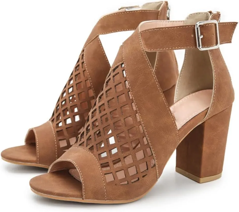 HINDOLA Chunky Heeled Sandals for Womens,Womens Cutout Open Toe Summer Block Heeled Party Wedge Party Dress Sandals