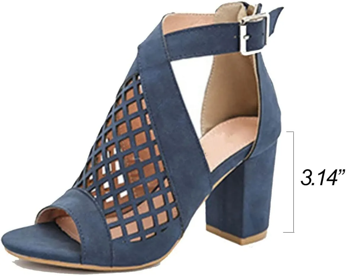 HINDOLA Chunky Heeled Sandals for Womens,Womens Cutout Open Toe Summer Block Heeled Party Wedge Party Dress Sandals