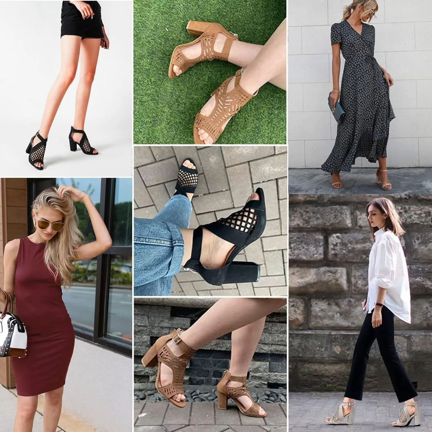 HINDOLA Chunky Heeled Sandals for Womens,Womens Cutout Open Toe Summer Block Heeled Party Wedge Party Dress Sandals