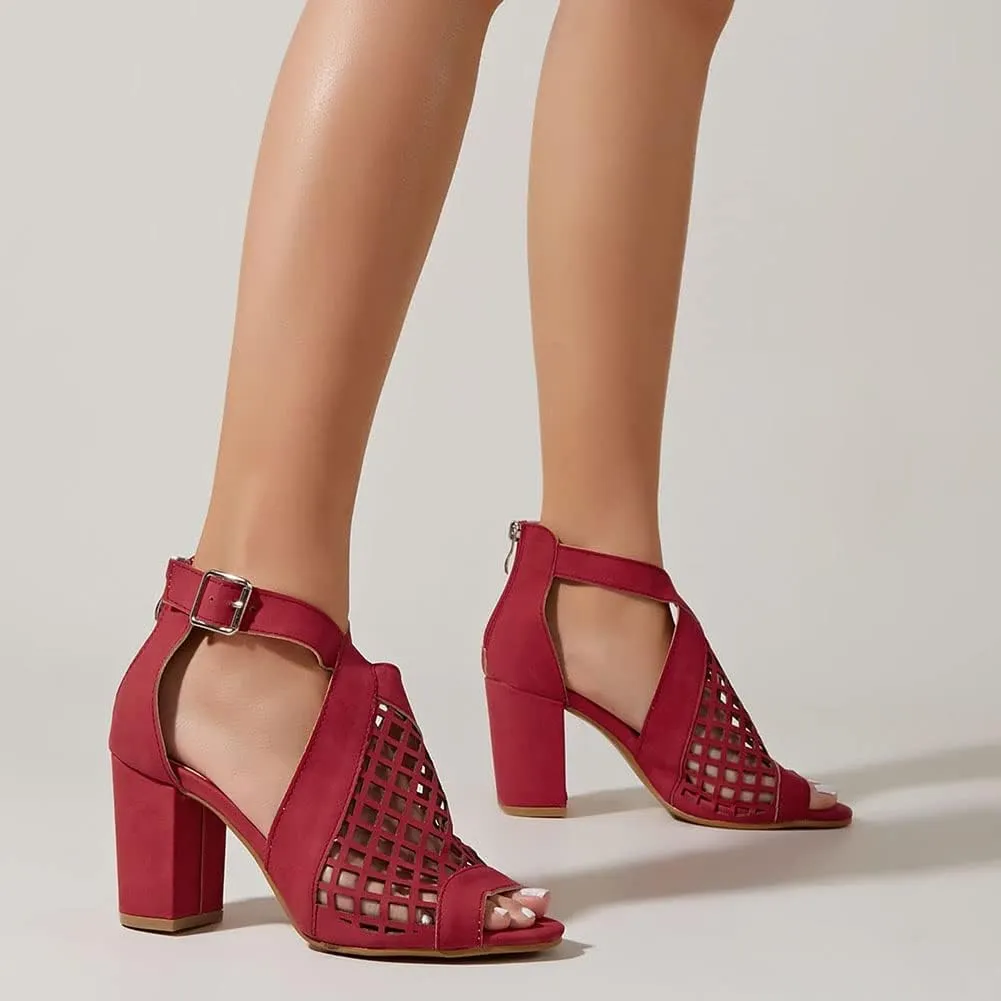 HINDOLA Chunky Heeled Sandals for Womens,Womens Cutout Open Toe Summer Block Heeled Party Wedge Party Dress Sandals
