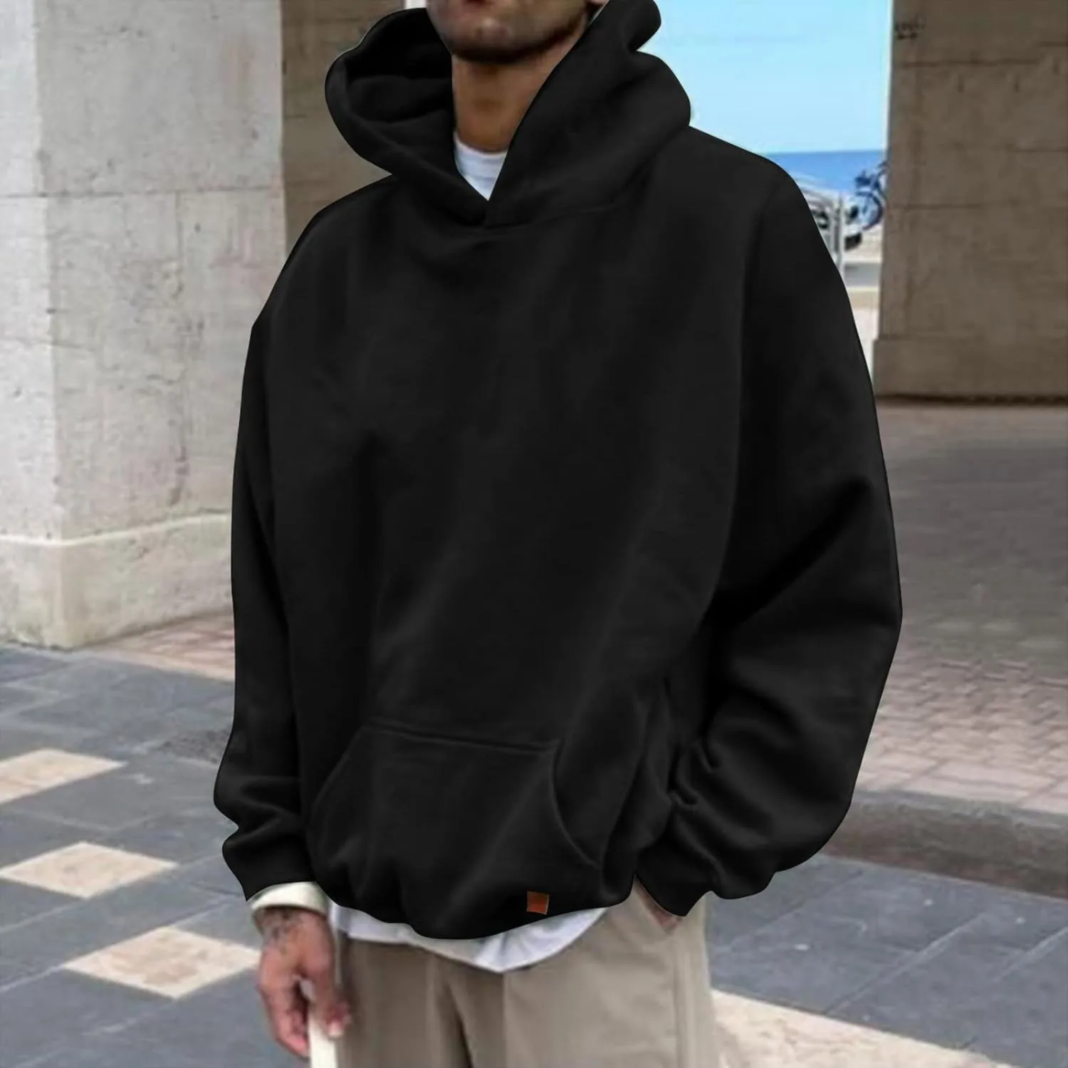 Hoodies for Men 2024 Mens Casual Hooded Oversized Loose Fit Hoodie Pullover Sweatshirts Long Sleeve Mens Shirts