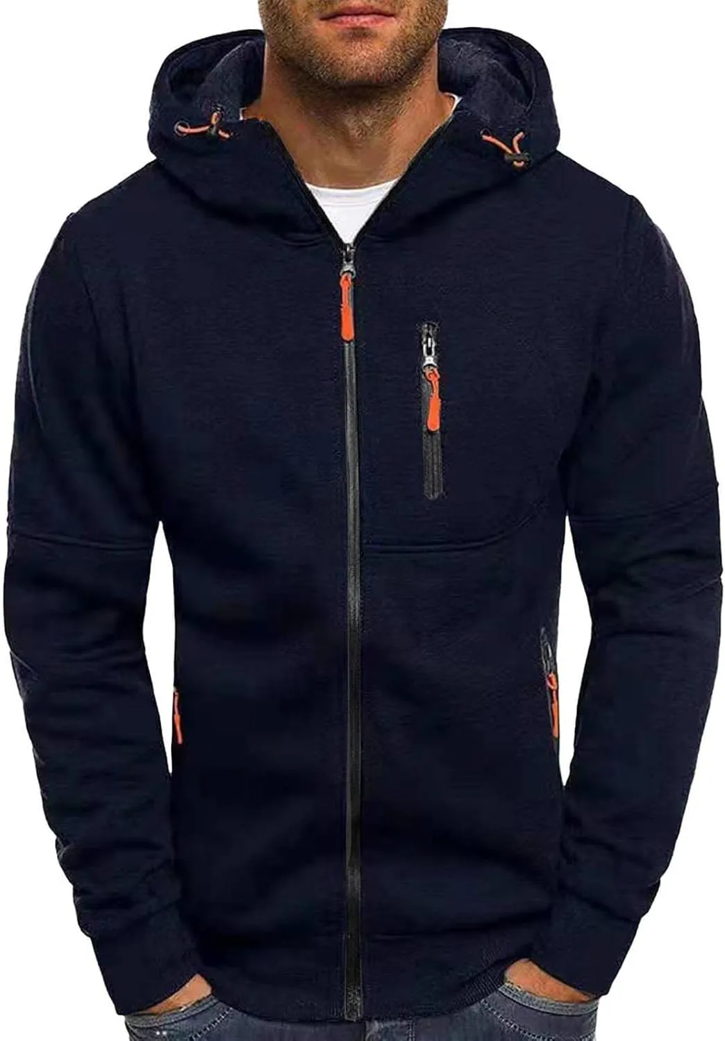 Hoodies for Men Full Zip Lightweight Sweatshirt Winter Fashion Hooded Casual Sports Tops with Pockets