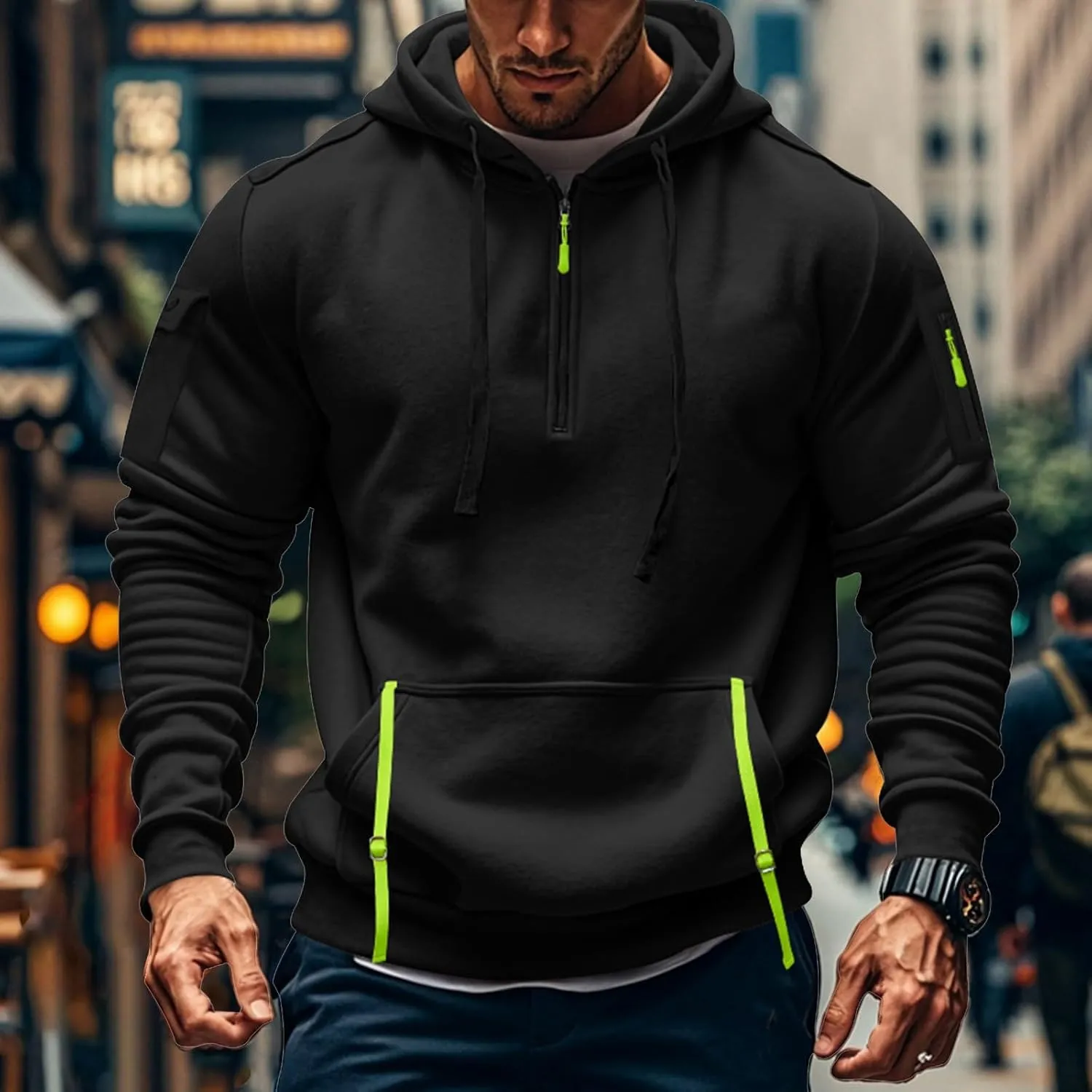 Hoodies Sweatshirts for Men Long Sleeve 1/4 Zip Fashion Pocket Drawstring Hoodies Casual Hoodie Sweatshirt