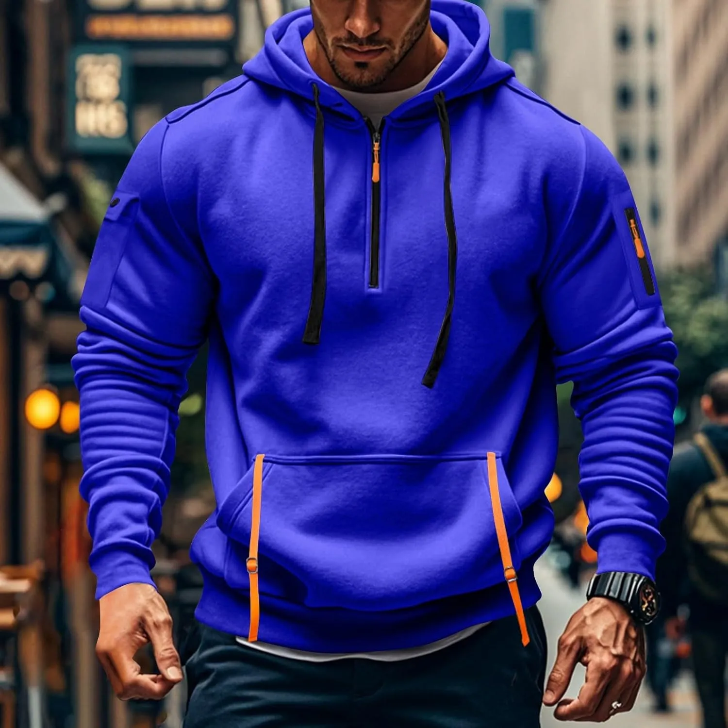 Hoodies Sweatshirts for Men Long Sleeve 1/4 Zip Fashion Pocket Drawstring Hoodies Casual Hoodie Sweatshirt