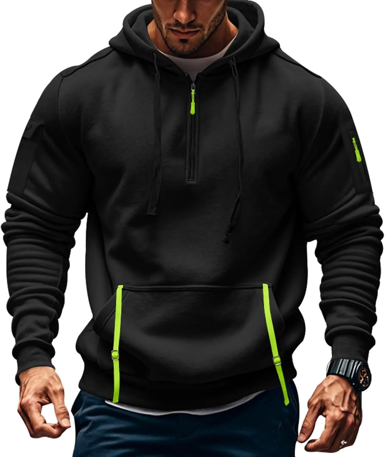 Hoodies Sweatshirts for Men Long Sleeve 1/4 Zip Fashion Pocket Drawstring Hoodies Casual Hoodie Sweatshirt