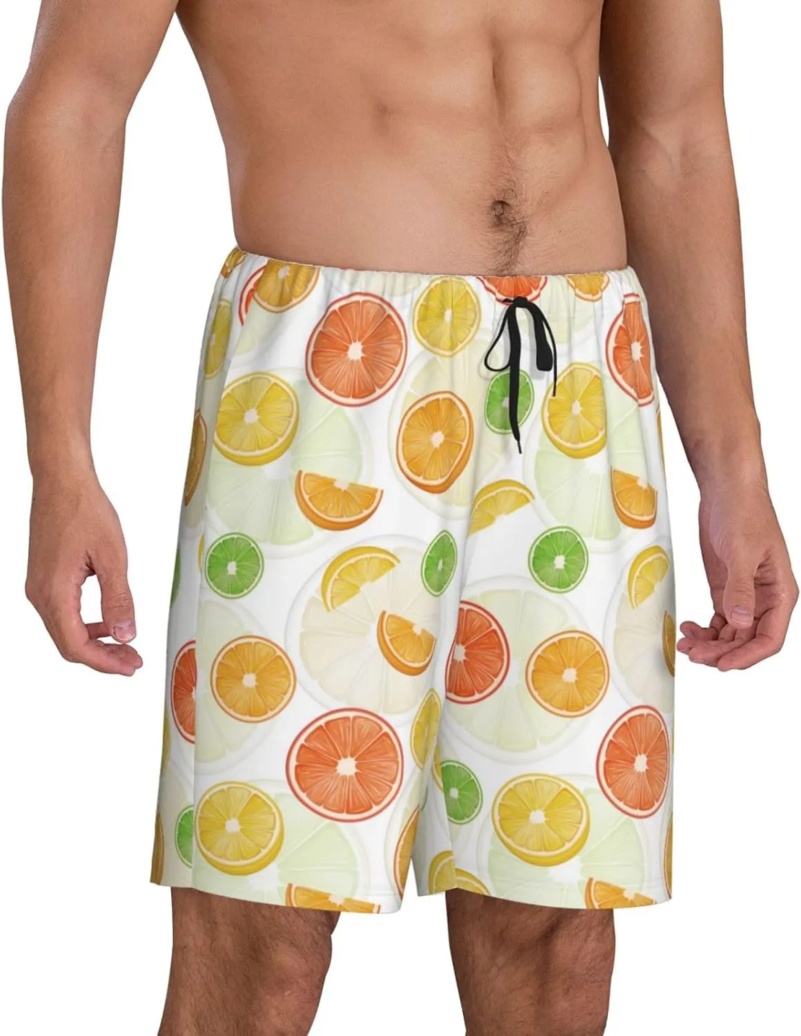 HooYiiok Mens Pajama Pants - Comfy Sleep Shorts Mens Pajama Shorts, Mens Lounge Shorts Pj Pants Colorful Lemons