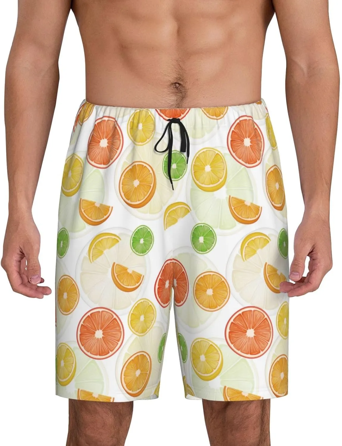 HooYiiok Mens Pajama Pants - Comfy Sleep Shorts Mens Pajama Shorts, Mens Lounge Shorts Pj Pants Colorful Lemons