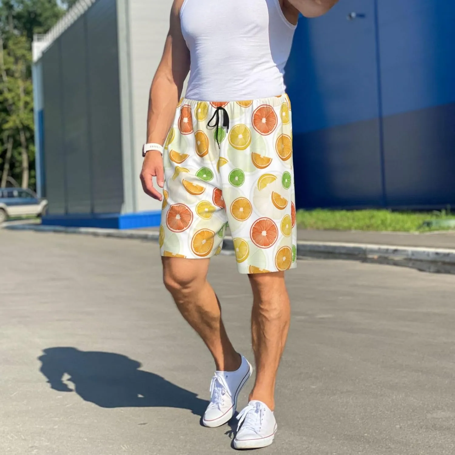 HooYiiok Mens Pajama Pants - Comfy Sleep Shorts Mens Pajama Shorts, Mens Lounge Shorts Pj Pants Colorful Lemons