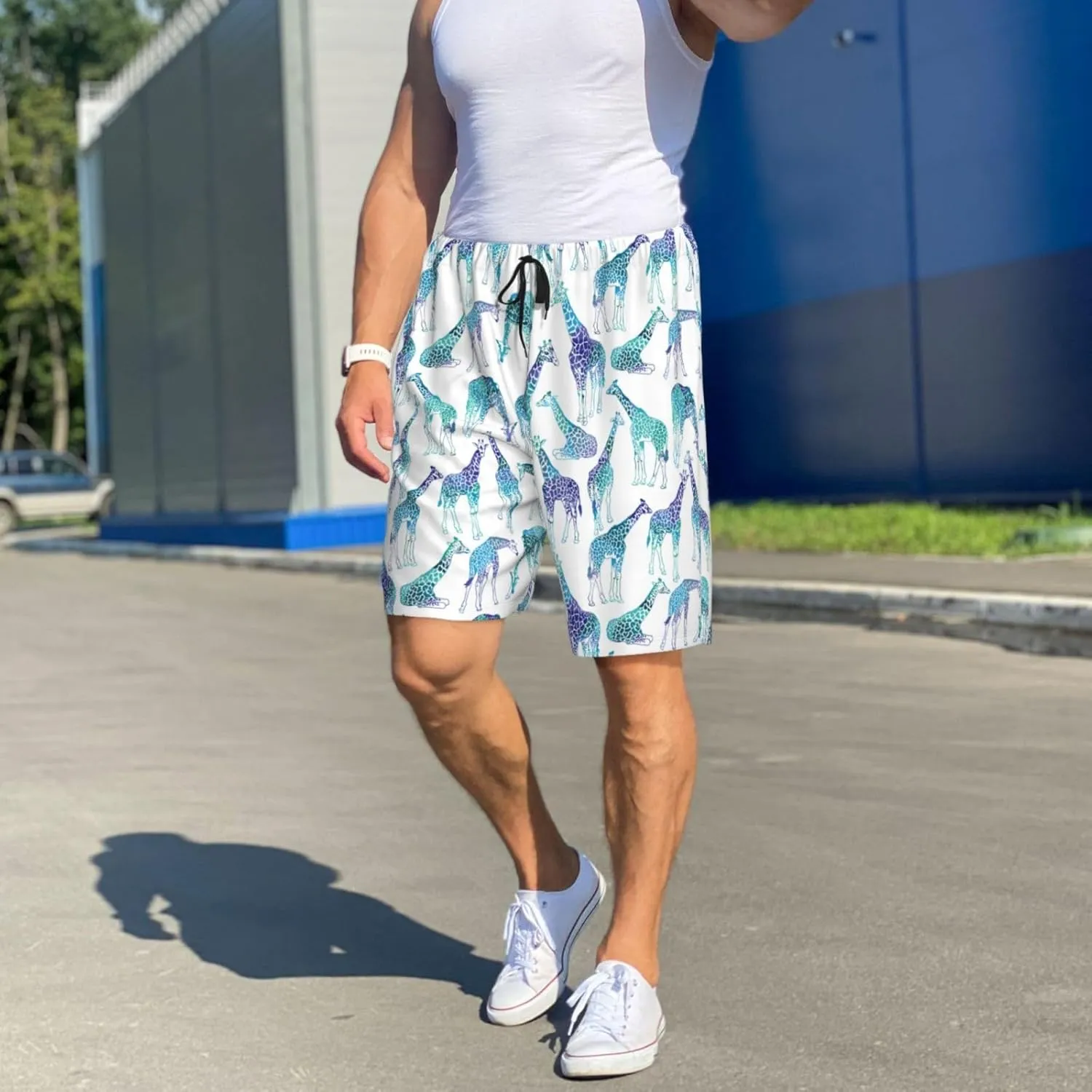 HooYiiok Mens Pajama Pants - Comfy Sleep Shorts Mens Pajama Shorts, Mens Lounge Shorts Pj Pants Cool Giraffe
