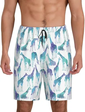 HooYiiok Mens Pajama Pants - Comfy Sleep Shorts Mens Pajama Shorts, Mens Lounge Shorts Pj Pants Cool Giraffe
