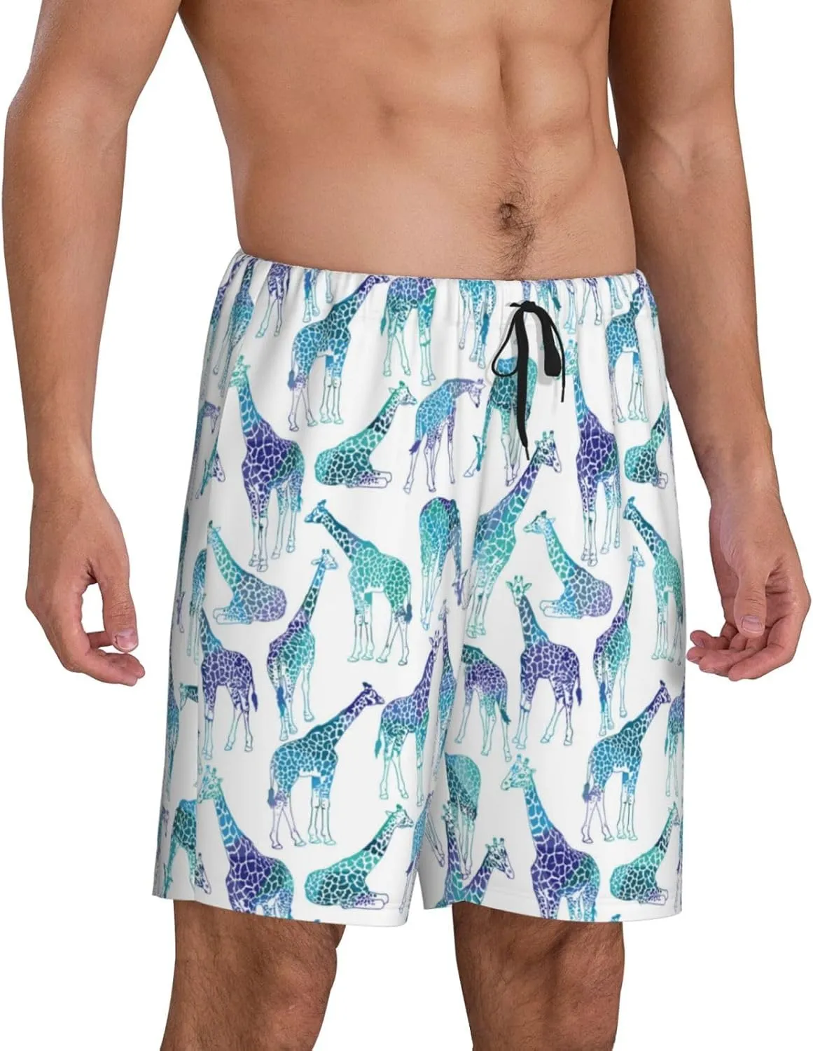 HooYiiok Mens Pajama Pants - Comfy Sleep Shorts Mens Pajama Shorts, Mens Lounge Shorts Pj Pants Cool Giraffe