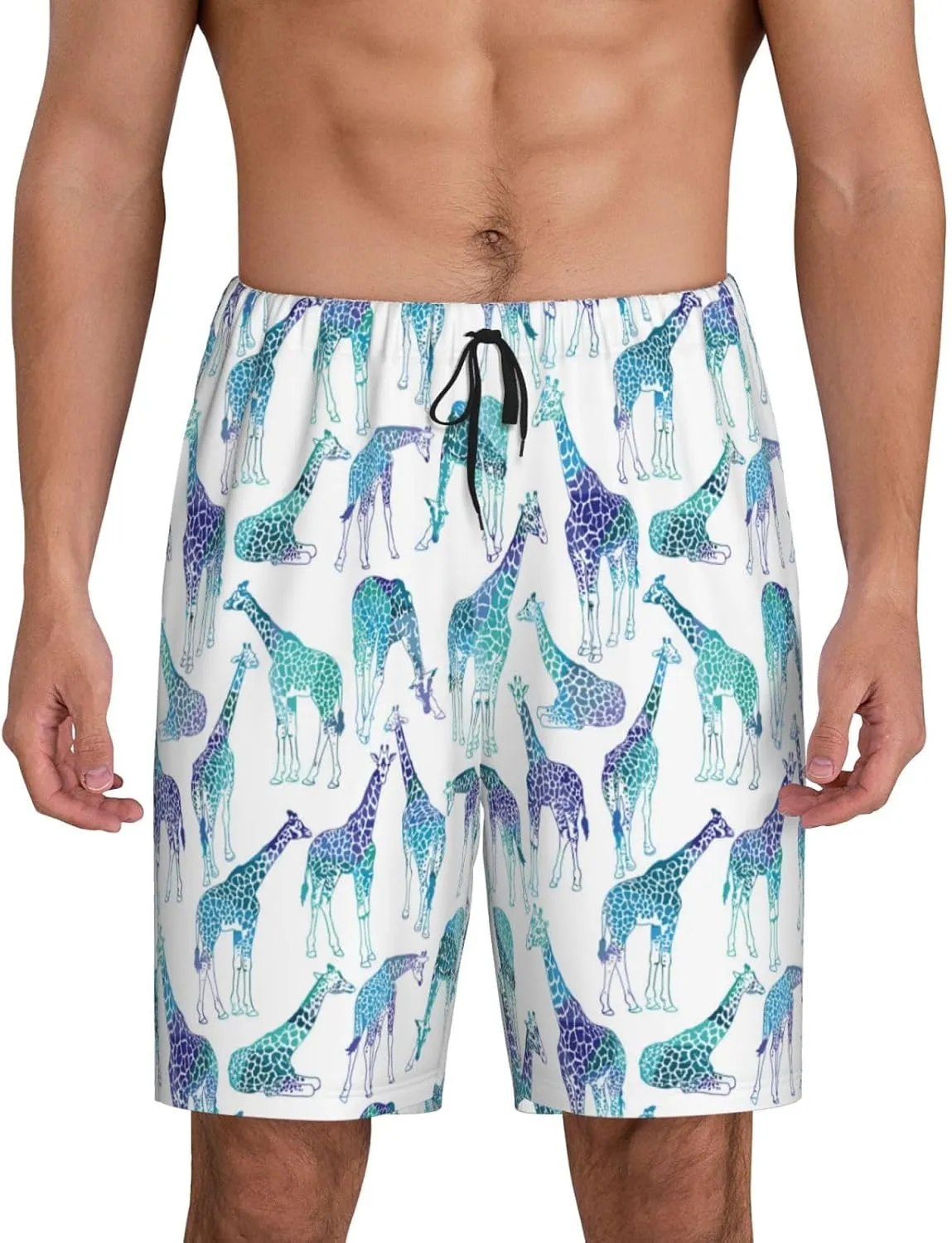HooYiiok Mens Pajama Pants - Comfy Sleep Shorts Mens Pajama Shorts, Mens Lounge Shorts Pj Pants Cool Giraffe