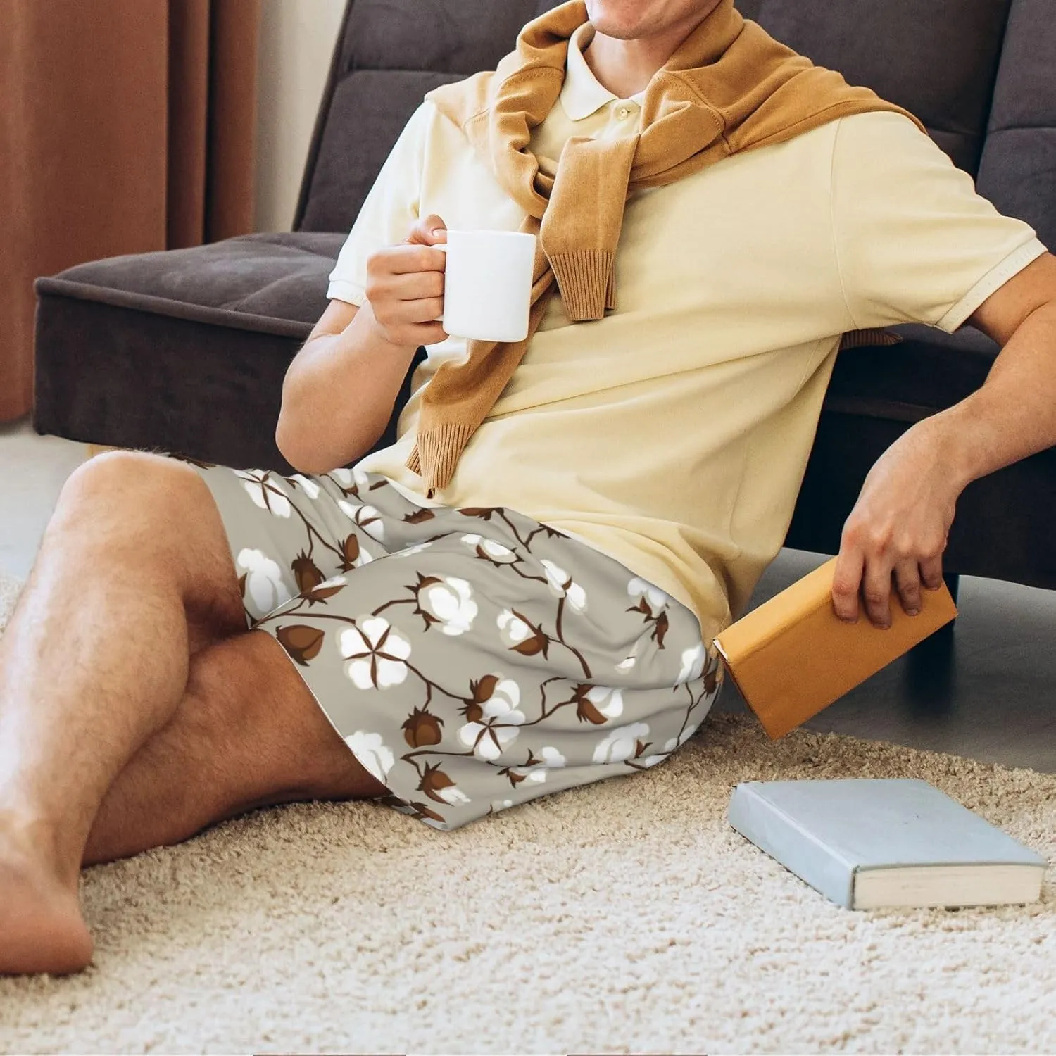 HooYiiok Mens Pajama Pants - Comfy Sleep Shorts Mens Pajama Shorts, Mens Lounge Shorts Pj Pants Cotton Tree