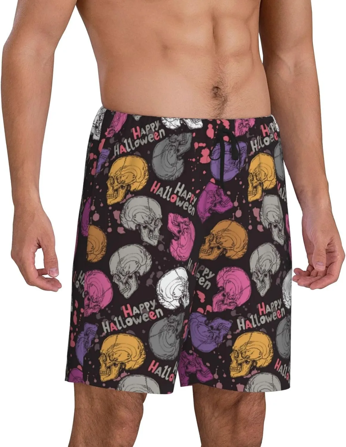 HooYiiok Mens Pajama Pants - Comfy Sleep Shorts Mens Pajama Shorts, Mens Lounge Shorts Pj Pants Halloween Skeleton