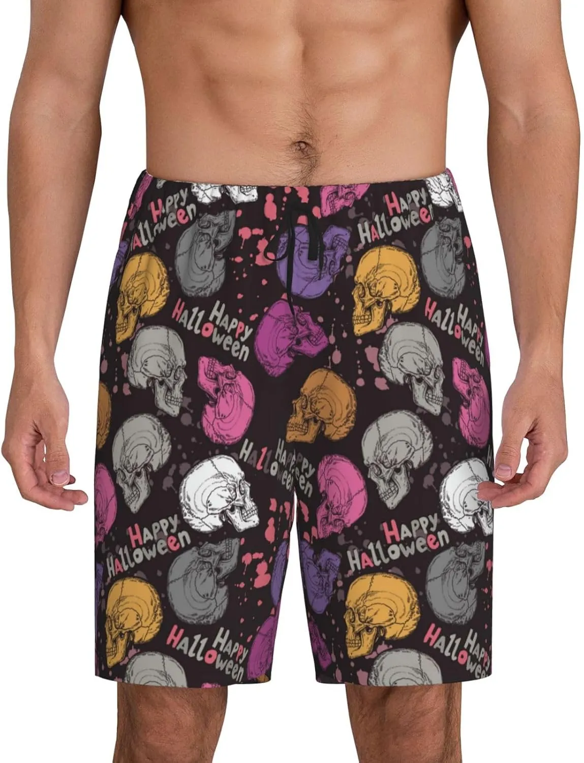 HooYiiok Mens Pajama Pants - Comfy Sleep Shorts Mens Pajama Shorts, Mens Lounge Shorts Pj Pants Halloween Skeleton