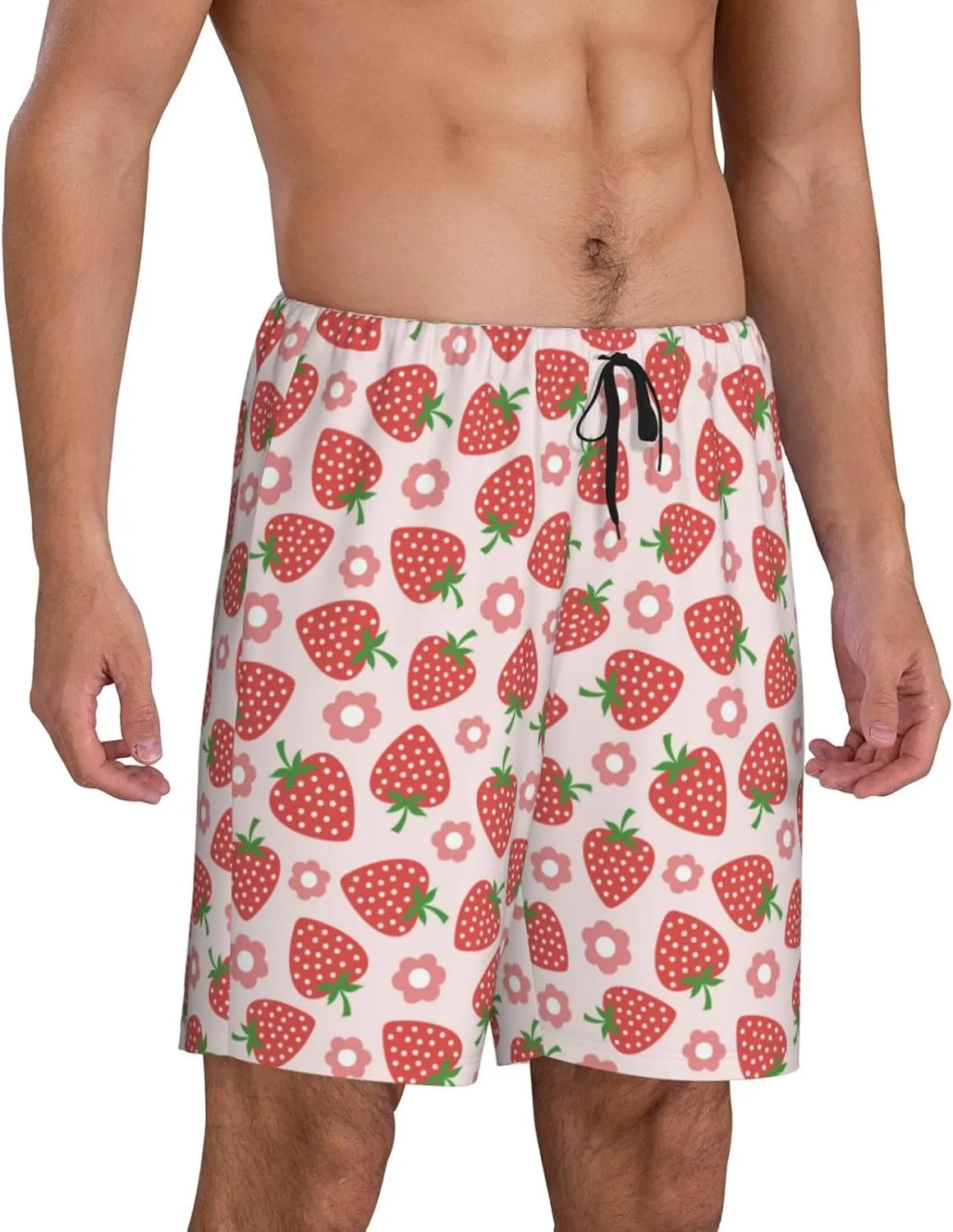 HooYiiok Mens Pajama Pants - Comfy Sleep Shorts Mens Pajama Shorts, Mens Lounge Shorts Pj Pants Strawberry Flower