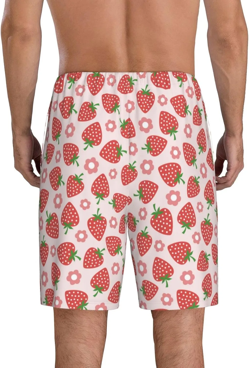 HooYiiok Mens Pajama Pants - Comfy Sleep Shorts Mens Pajama Shorts, Mens Lounge Shorts Pj Pants Strawberry Flower