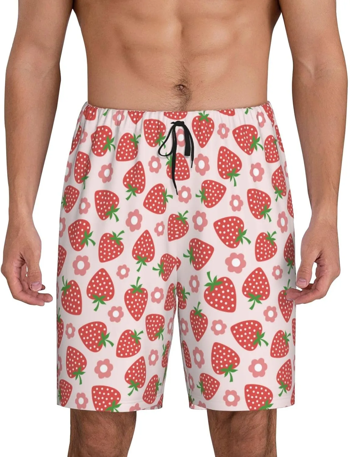HooYiiok Mens Pajama Pants - Comfy Sleep Shorts Mens Pajama Shorts, Mens Lounge Shorts Pj Pants Strawberry Flower