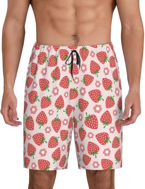 HooYiiok Mens Pajama Pants - Comfy Sleep Shorts Mens Pajama Shorts, Mens Lounge Shorts Pj Pants Strawberry Flower