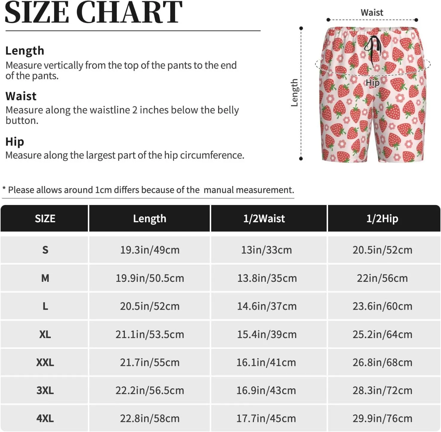 HooYiiok Mens Pajama Pants - Comfy Sleep Shorts Mens Pajama Shorts, Mens Lounge Shorts Pj Pants Strawberry Flower