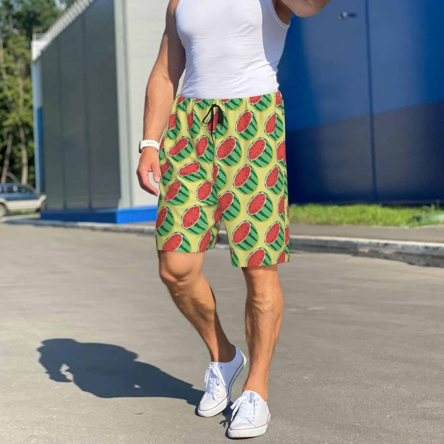 HooYiiok Mens Pajama Pants - Comfy Sleep Shorts Mens Pajama Shorts, Mens Lounge Shorts Pj Pants Summer Watermelon