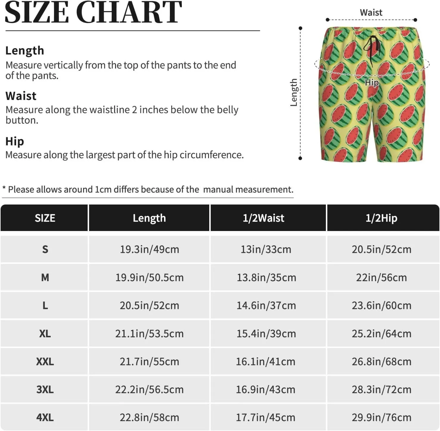 HooYiiok Mens Pajama Pants - Comfy Sleep Shorts Mens Pajama Shorts, Mens Lounge Shorts Pj Pants Summer Watermelon