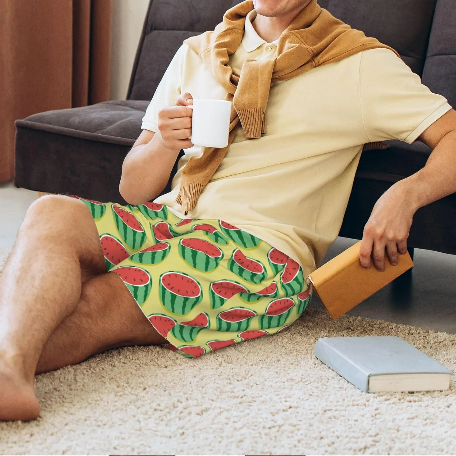 HooYiiok Mens Pajama Pants - Comfy Sleep Shorts Mens Pajama Shorts, Mens Lounge Shorts Pj Pants Summer Watermelon