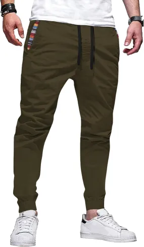 HOTake Mens Joggers Pants Elastic Waistband Khaki Pants Mens Drawstring Casual Pants with Signature Pockets