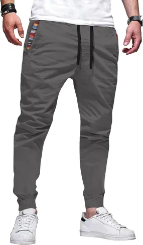 HOTake Mens Joggers Pants Elastic Waistband Khaki Pants Mens Drawstring Casual Pants with Signature Pockets