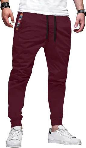 HOTake Mens Joggers Pants Elastic Waistband Khaki Pants Mens Drawstring Casual Pants with Signature Pockets
