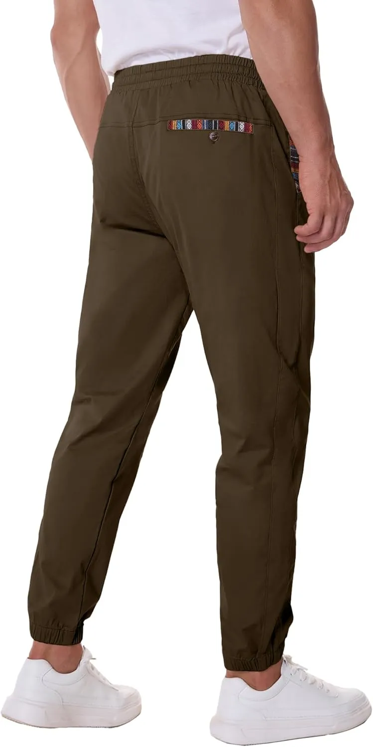 HOTake Mens Joggers Pants Elastic Waistband Khaki Pants Mens Drawstring Casual Pants with Signature Pockets