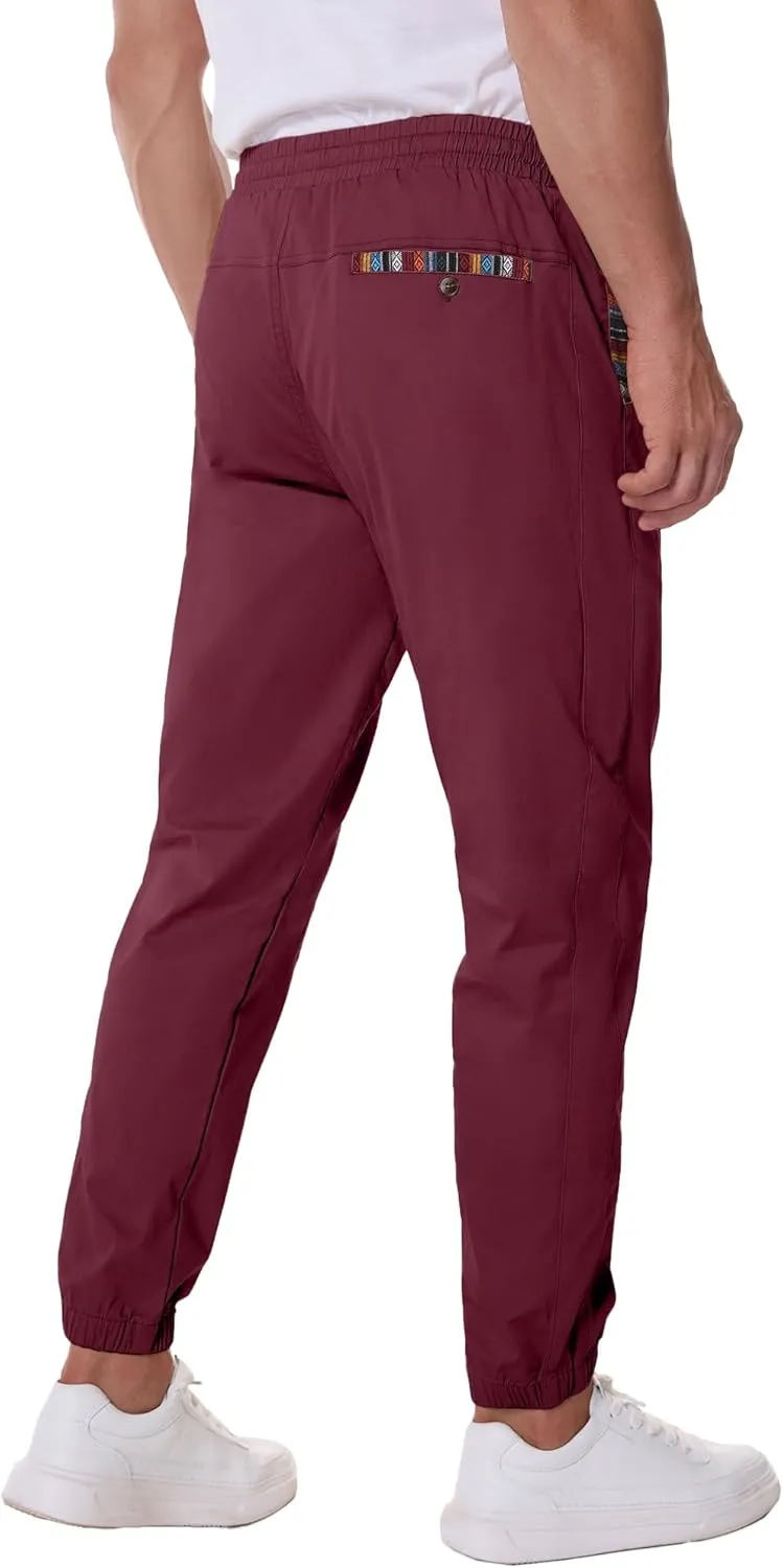 HOTake Mens Joggers Pants Elastic Waistband Khaki Pants Mens Drawstring Casual Pants with Signature Pockets