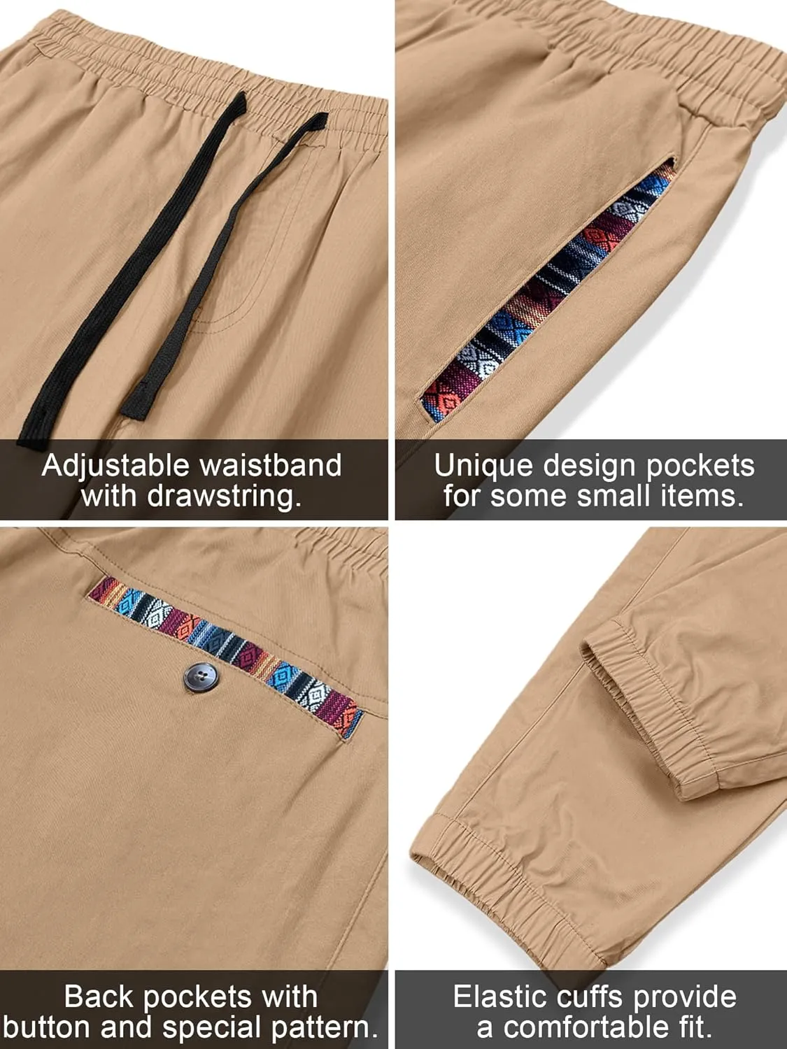 HOTake Mens Joggers Pants Elastic Waistband Khaki Pants Mens Drawstring Casual Pants with Signature Pockets