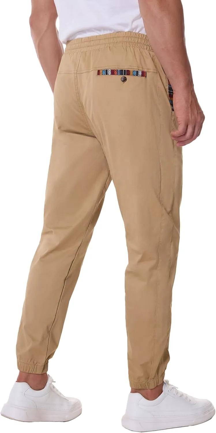 HOTake Mens Joggers Pants Elastic Waistband Khaki Pants Mens Drawstring Casual Pants with Signature Pockets