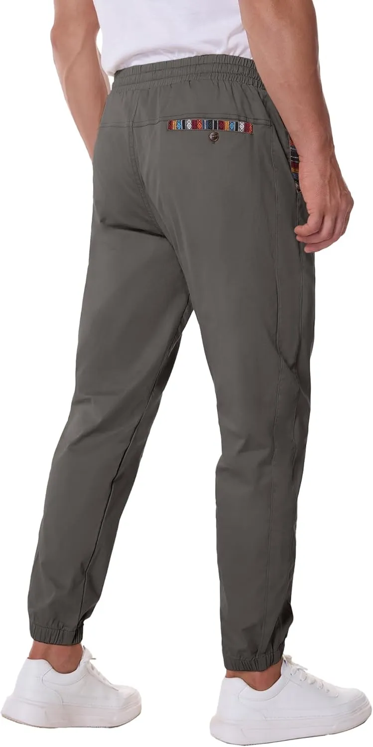 HOTake Mens Joggers Pants Elastic Waistband Khaki Pants Mens Drawstring Casual Pants with Signature Pockets