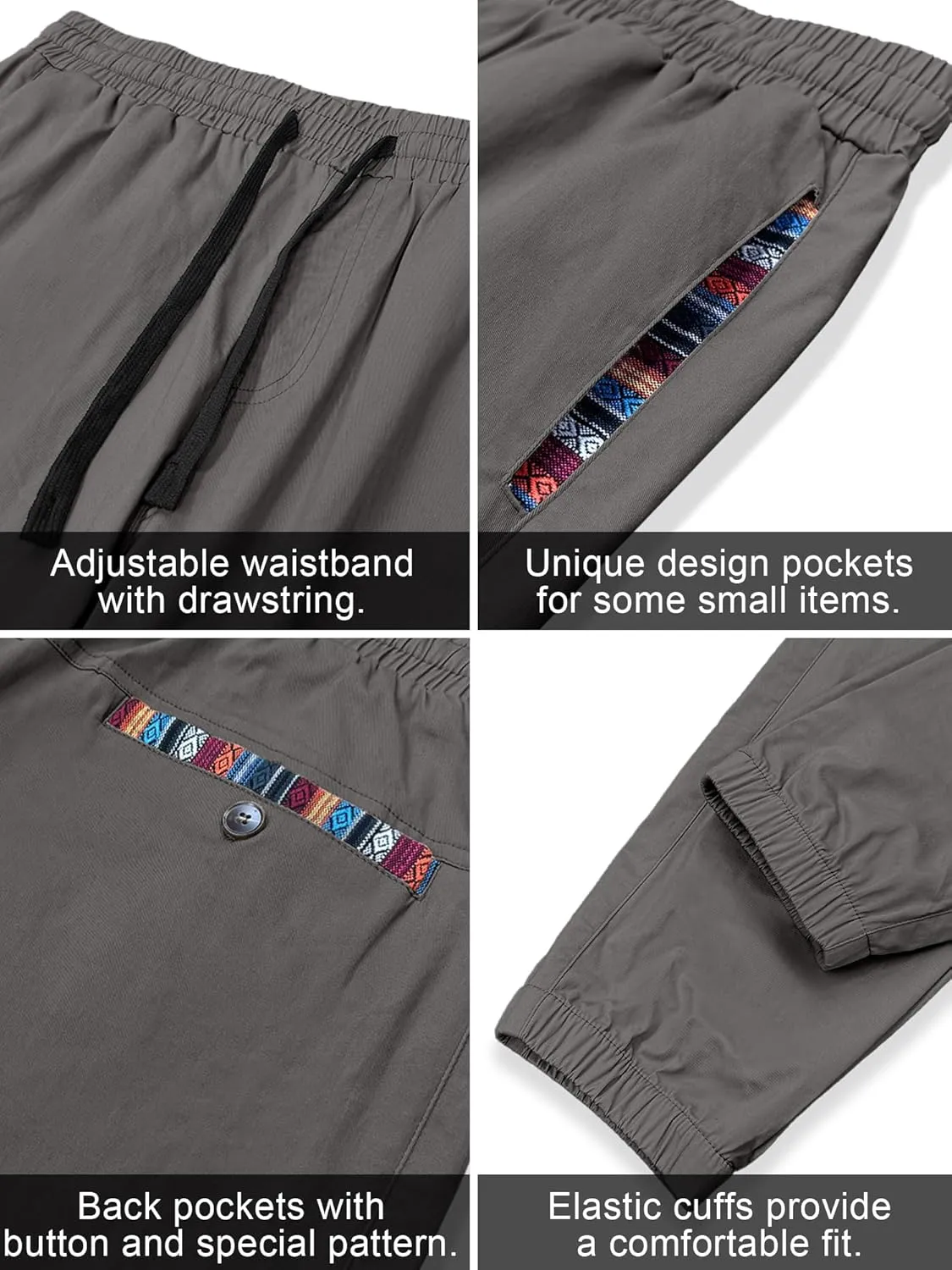 HOTake Mens Joggers Pants Elastic Waistband Khaki Pants Mens Drawstring Casual Pants with Signature Pockets