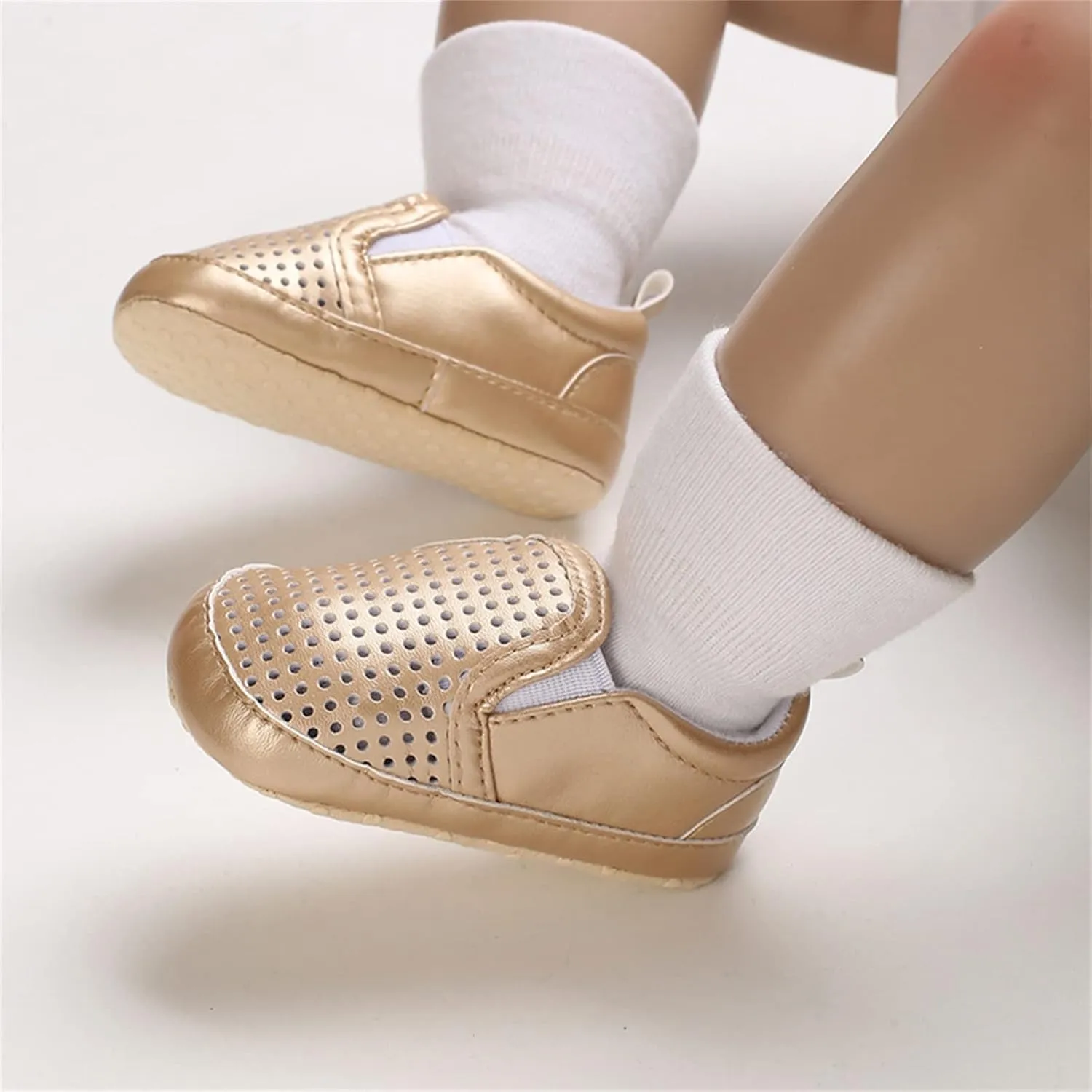 Infant Baby Mesh Hollow Leather First Walking Shoes Toddler Soft Sole Slip On Solid Color Platform Casual Sneakers