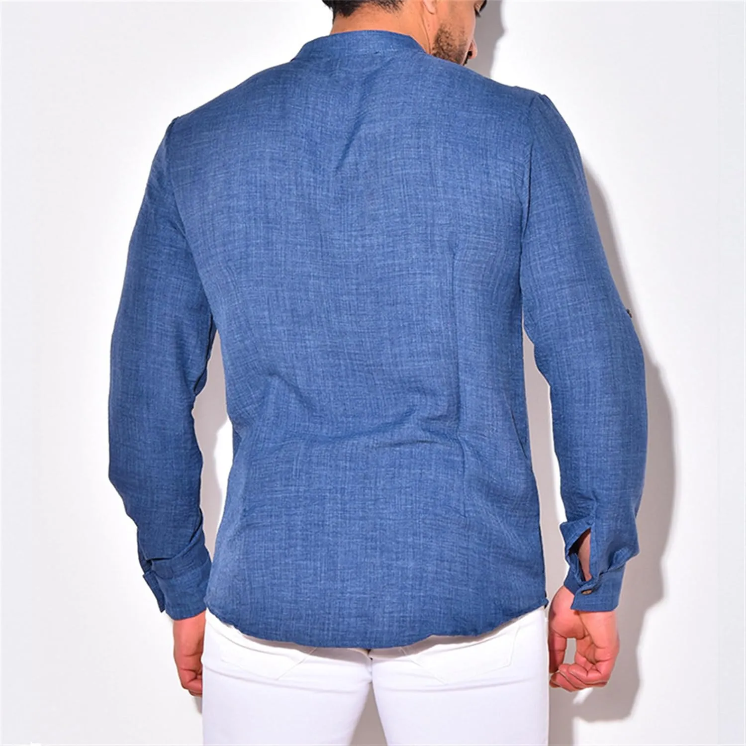 JEShifangjiusu Cotton Linen Shirts for Men Summer Hawaiian Button Down T Shirts Lightweight Long Sleeve Henley Beach Shirts