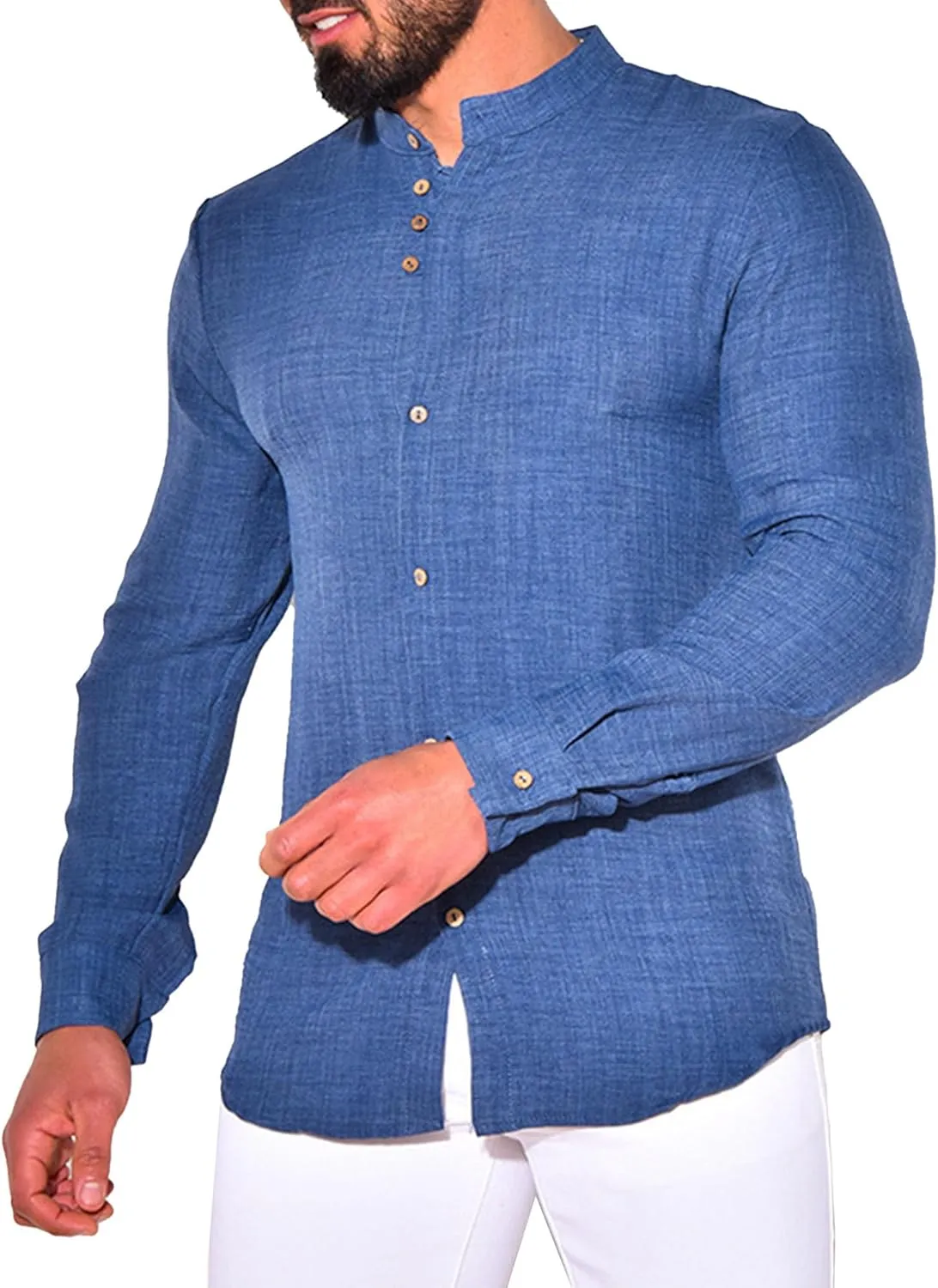 JEShifangjiusu Cotton Linen Shirts for Men Summer Hawaiian Button Down T Shirts Lightweight Long Sleeve Henley Beach Shirts
