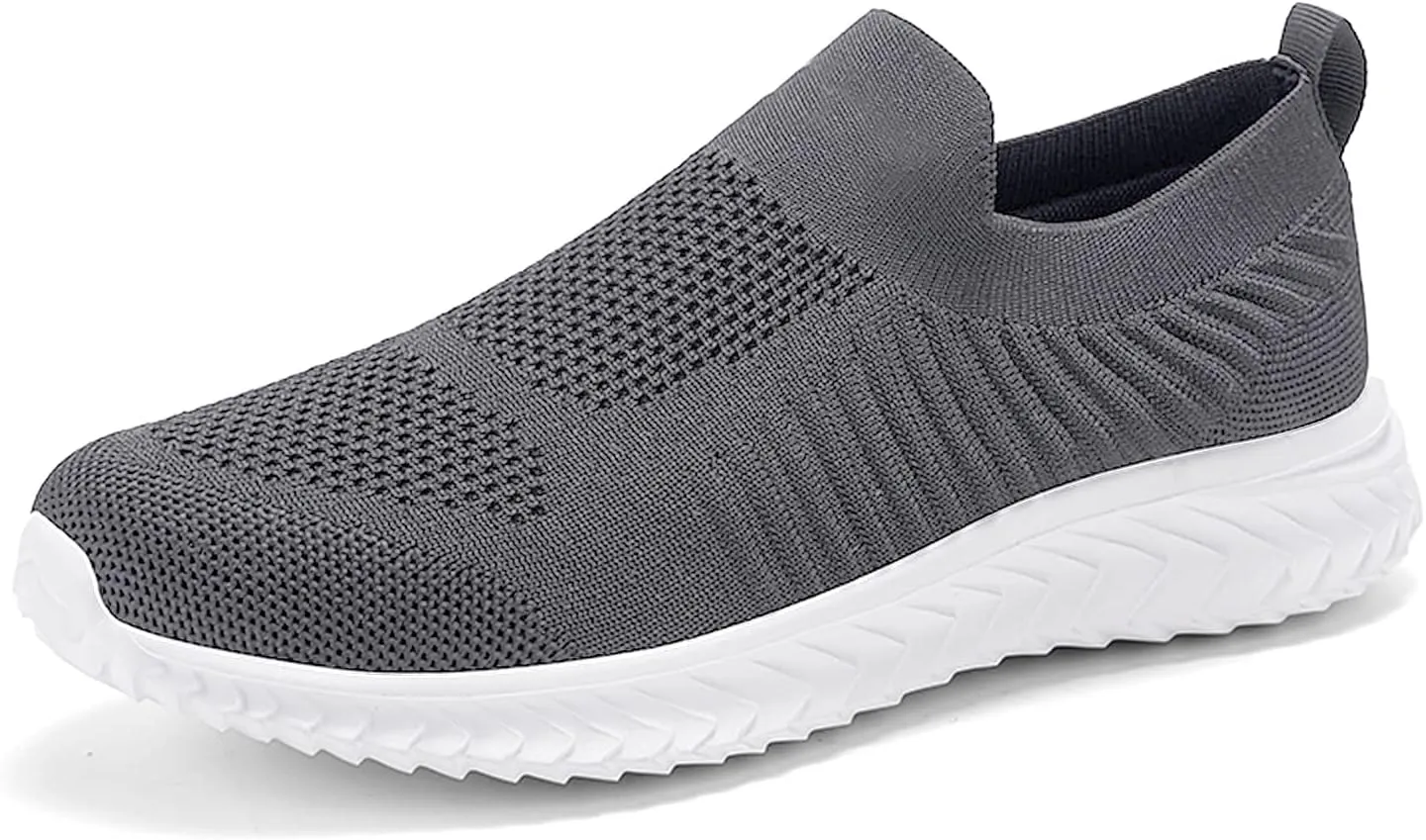 JIAFO Women's Walking Shoes, Laceless Sneakers Womens Running Shoes, Slip On Walking Shoes Womens, Casual Athletic Breathable Lightweight Comfortable Mesh Knit（Grey，Size 7.5）